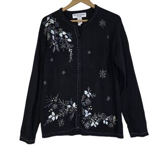 Star Blue Women's Size S Holiday Black embellished long, cozy cardigan